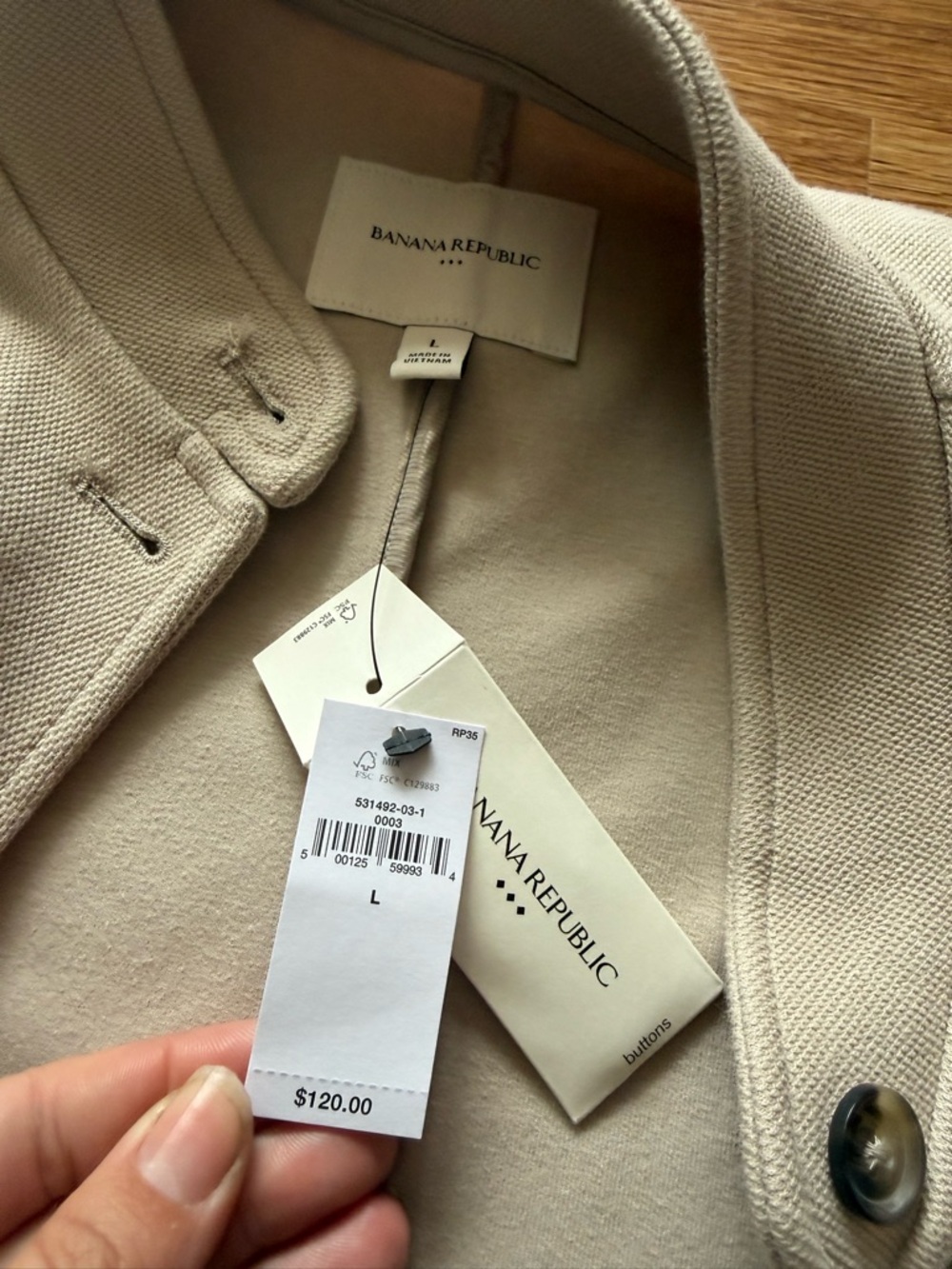Banana Republic Light Beige Stand-Collar Button Jacket - Picture 3 of 6